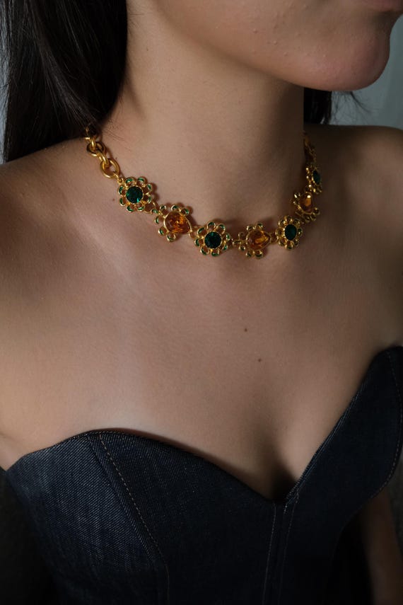 Vintage Yves Saint Laurent Toggle Necklace Openwork Floral Gold 
