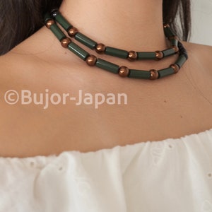 Vintage YSL Yves Saint Laurent Beaded Necklace: Emerald Green & Copper