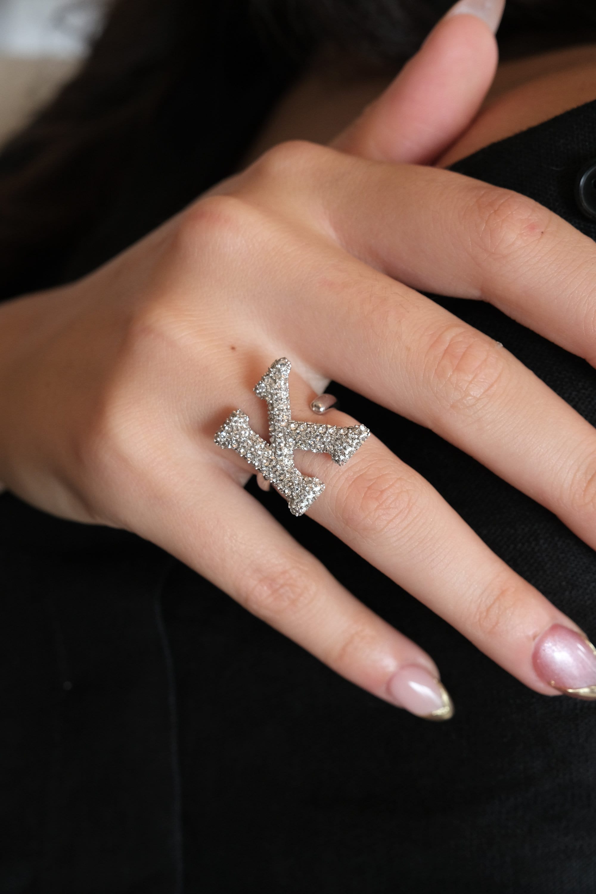 Initial Ring K, 925 silver Ring, large letter Ring, Silver name  Ring, Free Size, Sterling Silver Rings for Women, Diamond  Ring, Stack Ring