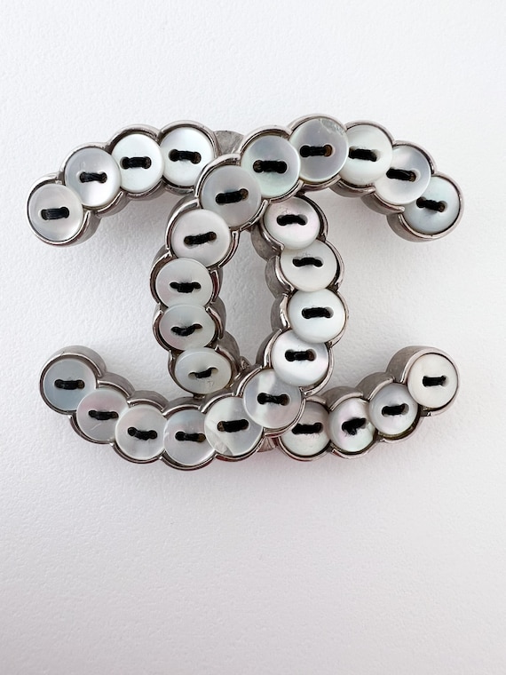Vintage Chanel Brooch Pin, CC Logo, Natural Mother of… Gem
