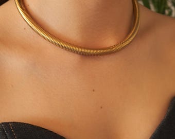 Vintage Christian Dior Necklace, Dior Chain Necklace, Dior Tubogas necklace Snake chain Necklace, Gift for her, gold zipper choker Unisex