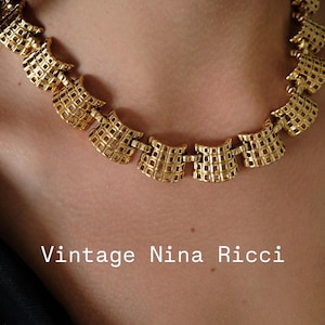 Vintage Nina Ricci Necklace, Gold Tone Necklace, Choker Necklace, gold wheat, Vintage bridal, Jewelry for Women, Personalized Gifts