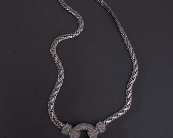 Vintage Christian Dior Kristallknut Choker: Silver Vetekedja, Tillverkad i Tyskland