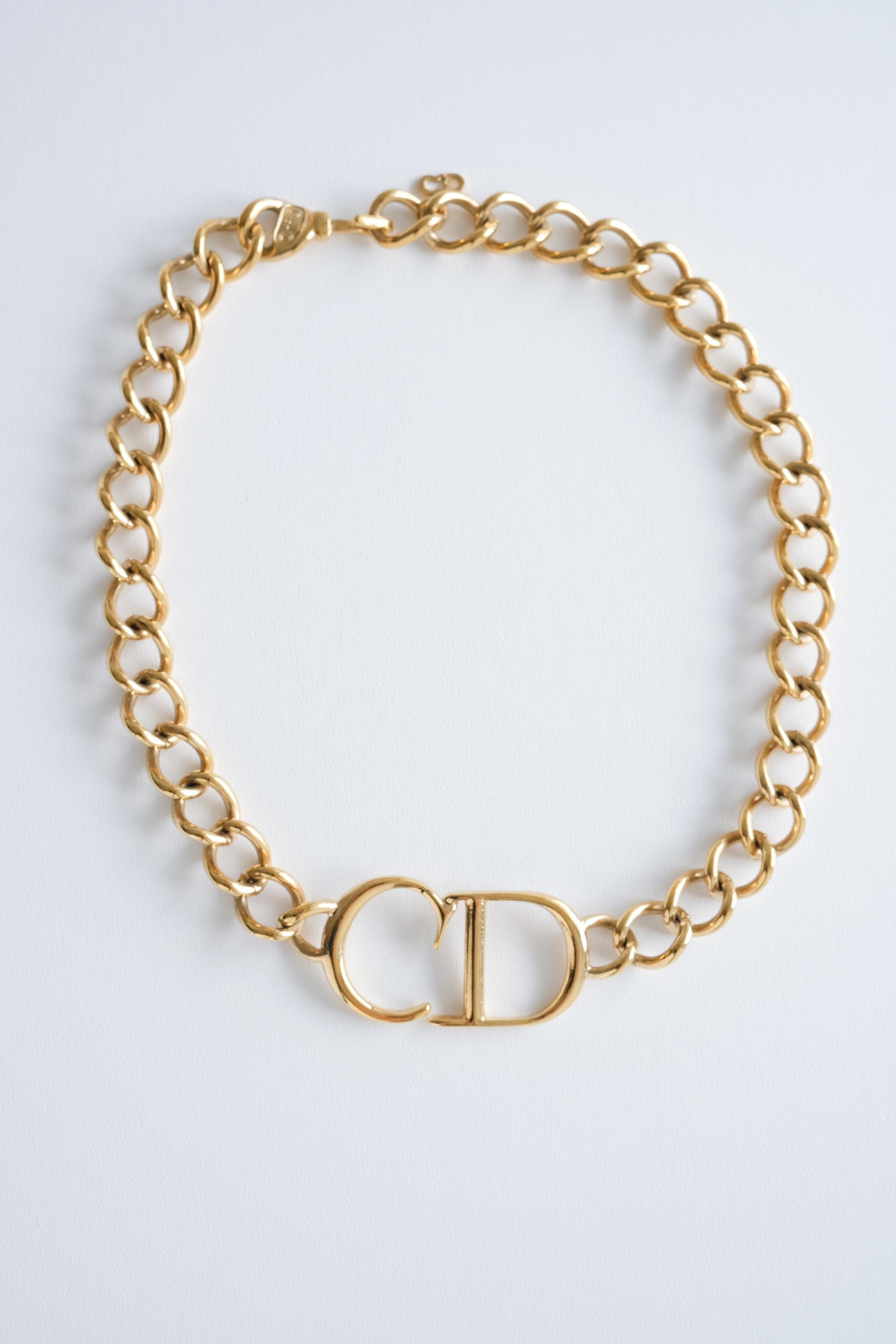 Vintage Christian Dior Gold Tone Chunky CD Choker Necklace Runway