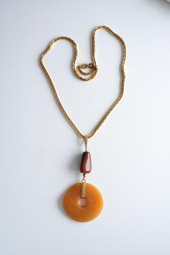 Vintage Givenchy Necklace 1975 Statement Pendant Long Chain Gold