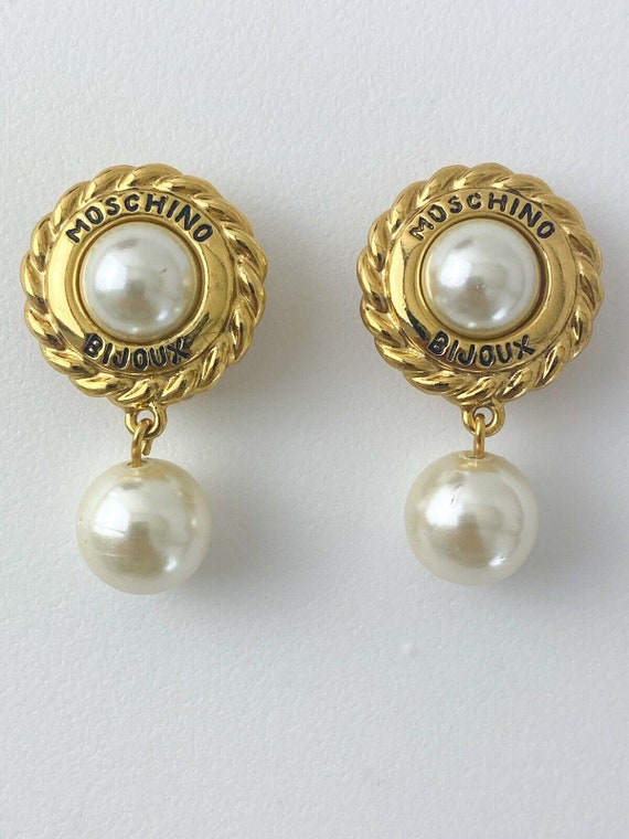 Vintage Moschino Earrings, Gold Tone Earrings, Dr… - image 7