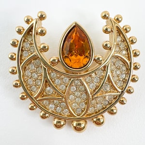 Vintage Christian Dior Moon Brooch Textured Gold Tone