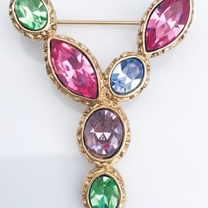 Vintage YSL Yves Saint Laurent Brosche, Schöne Multi-Color Y-Logo, Vintage Strass Brosche, Gold Ton Brosche, Vintage Schmuck