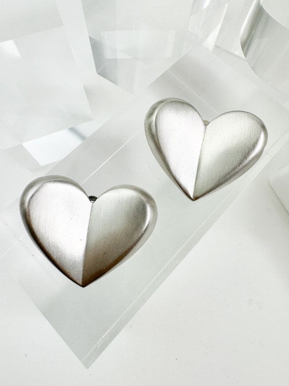 Vintage Givenchy Earrings, Givenchy Silver heart … - image 4