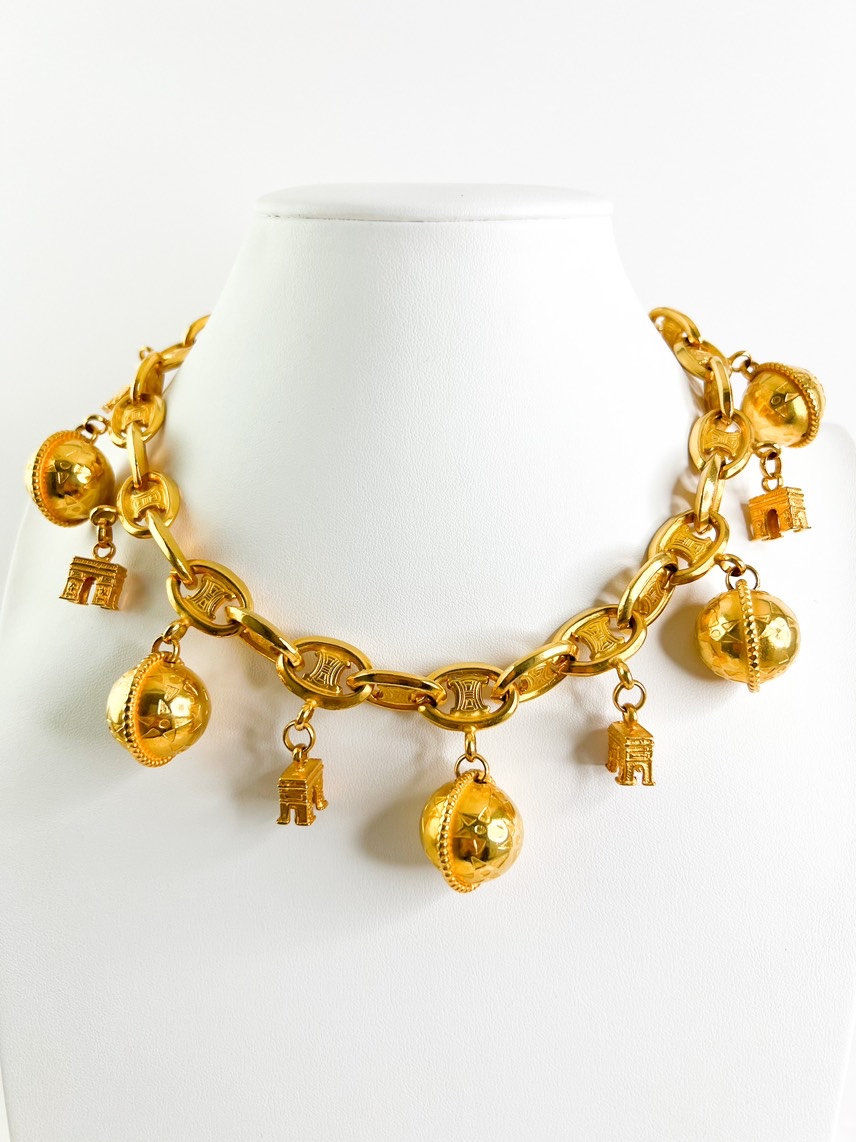 Celine Paris Gold Necklace Maillon De Triomphe Macadam Rhodium