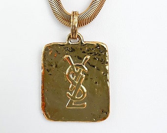 Vintage YSL Necklace: Gold Yves Saint Laurent Logo Pendant - Etsy