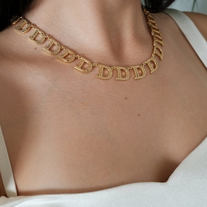 Vintage Christian Dior Necklace, Chain Necklace Gold, Choker Necklace Gold, Charm Necklace, Bridesmaid Necklace Dior CD Logo Choker Necklace