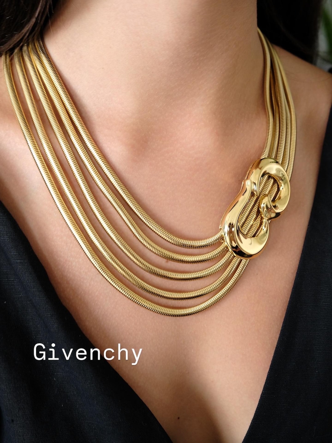 Vintage Givenchy Gold Snake Chain Necklace: Multi-strand Statement