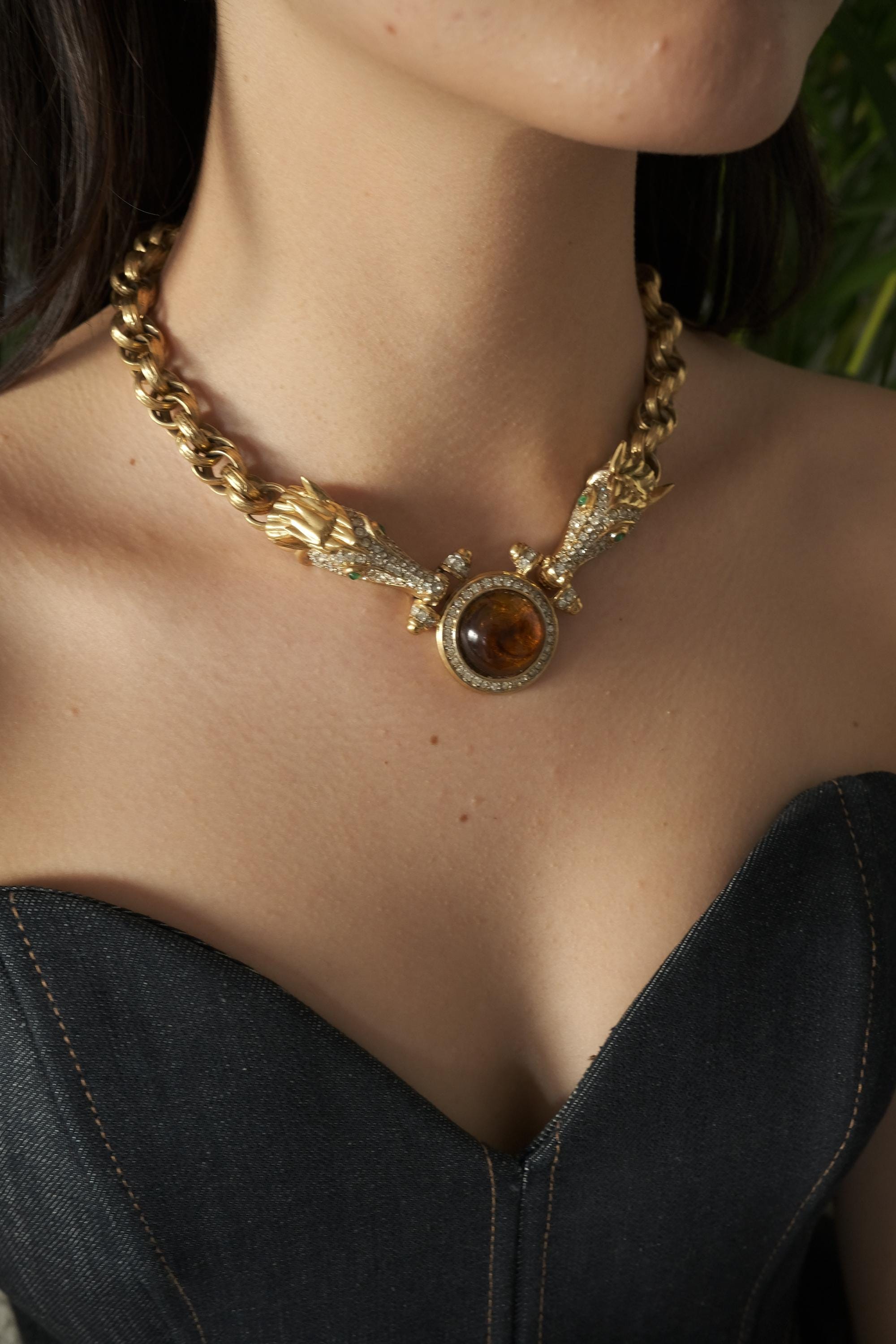 ヴィンテージ NINA RICCI ドラゴンチョーカーネックレス：ゴールド 