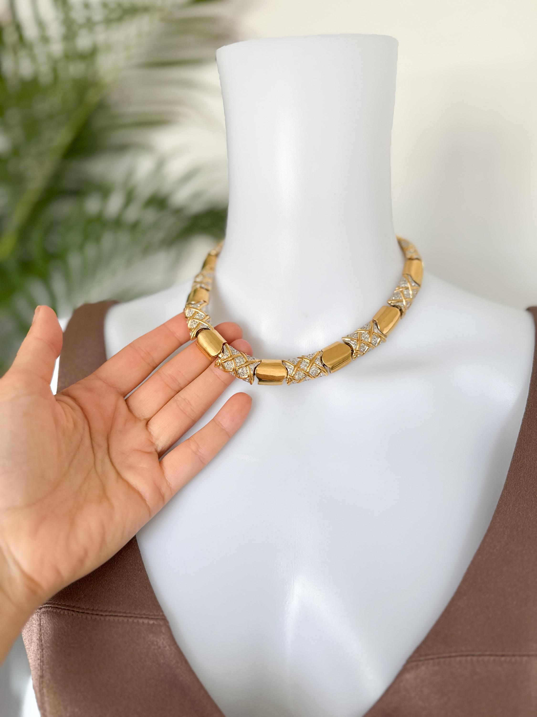 Vintage Vogue Bijoux Crystal Choker Necklace: 1980s Gold-tone