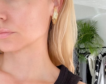 Vintage YSL Ängelvingar Clip-on Örhängen: Guldfärgade Brudsmycken