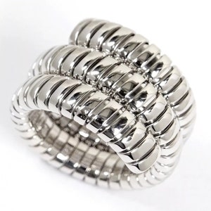 BVLGARI Tubogas Ring, Snake Ring Spiga Ring Serpenti 750WG K18 White Gold Size13,  White Gold Ring Unisex