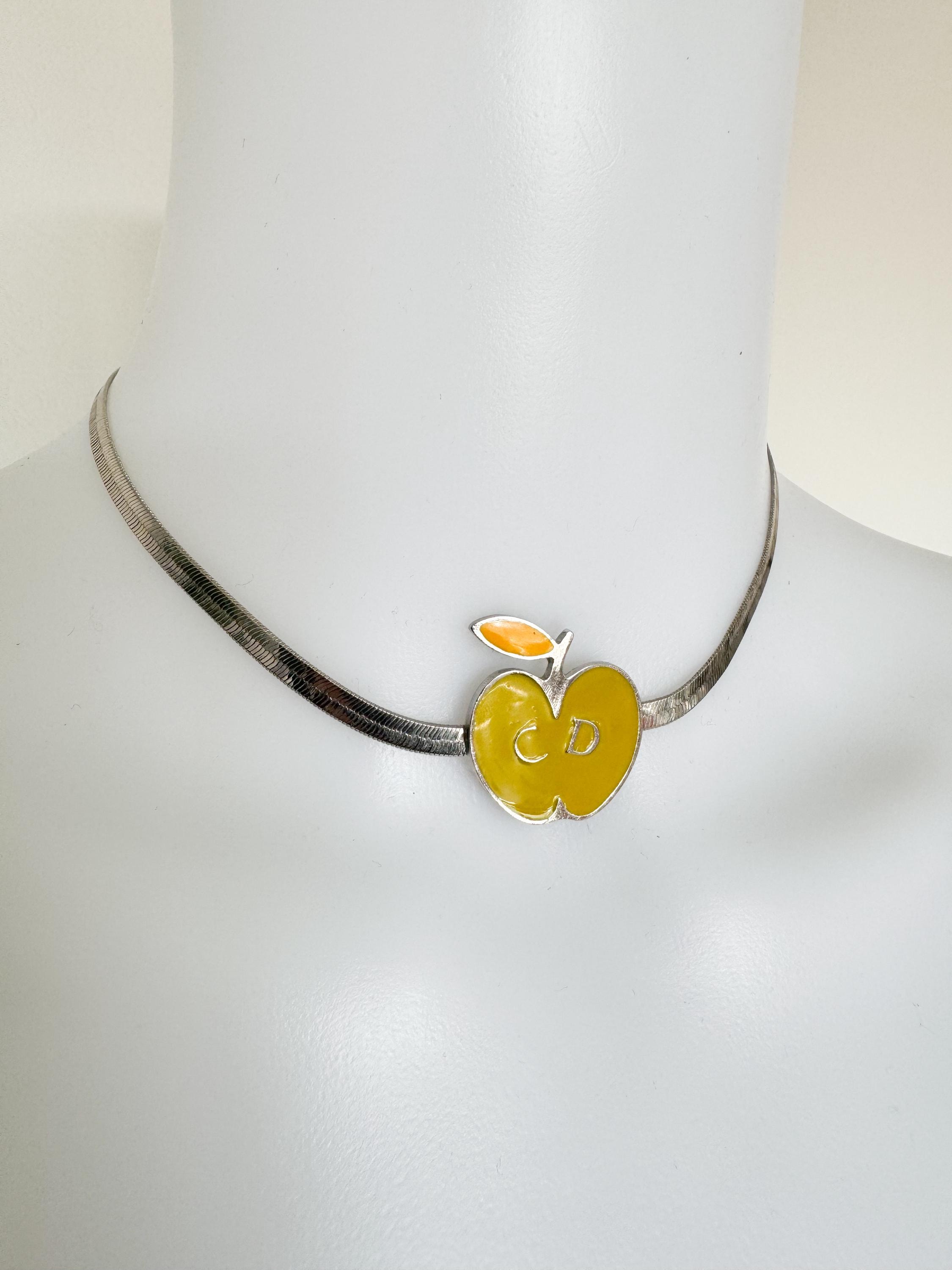 Vintage Christian Dior Apple Choker Necklace: Rhodium Plated 