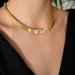 Vintage Christian Dior Necklace, Dior Chain Necklace, Dior Tubogas necklace Snake chain  Necklace, Gift for her, gold zipper choker Charm