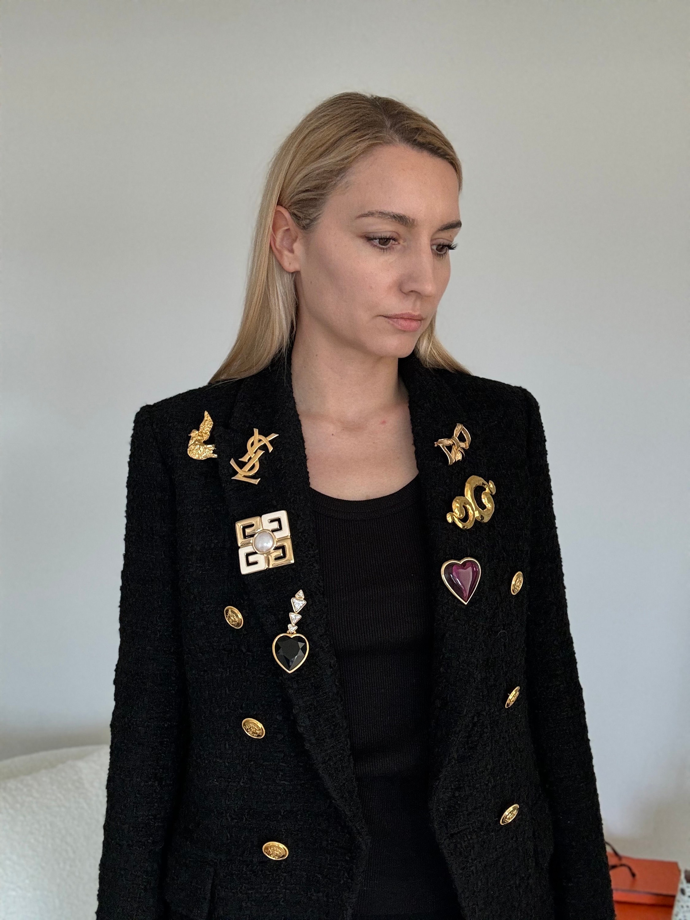 Vintage YSL Yves Saint Laurent Brooch Pin, YSL Logo Brooch