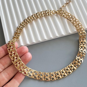 Vintage Christian Dior Gold Plated Woven Link Choker Necklace, Adjustable Collar 1970s–1980s, Signed Chr. Dior Jewelry, gift for her, bridal