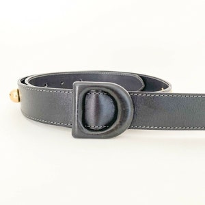 Vintage Christian Dior Black Leather Belt with D Buckle, Size XS