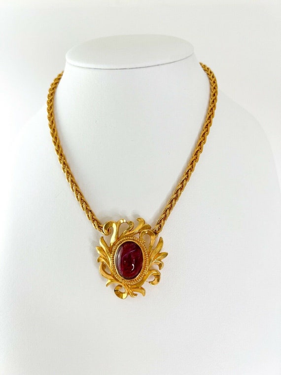 Vintage LANVIN Germany Necklace, Ruby Cabochon Charm ...