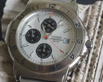 Citizen Chronograph w/stainless steel case and band 1 hour / 12 hour dial vintage Citizen watch for him