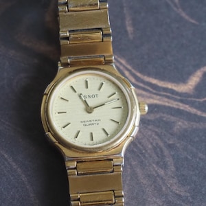 Tissot Seastar Quartz ladies watch gold tone metal band new battery vintage 80s Swiss watch