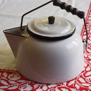 Enamel water kettle white enamelware rustic kitchen decor farmhouse decor use as flower vase / watering can white black enamel coffee kettle
