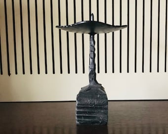Brutalist candle holder mid century modern German metal candlestick 60s forged iron candle holder 5" tall gift for him gift for dad