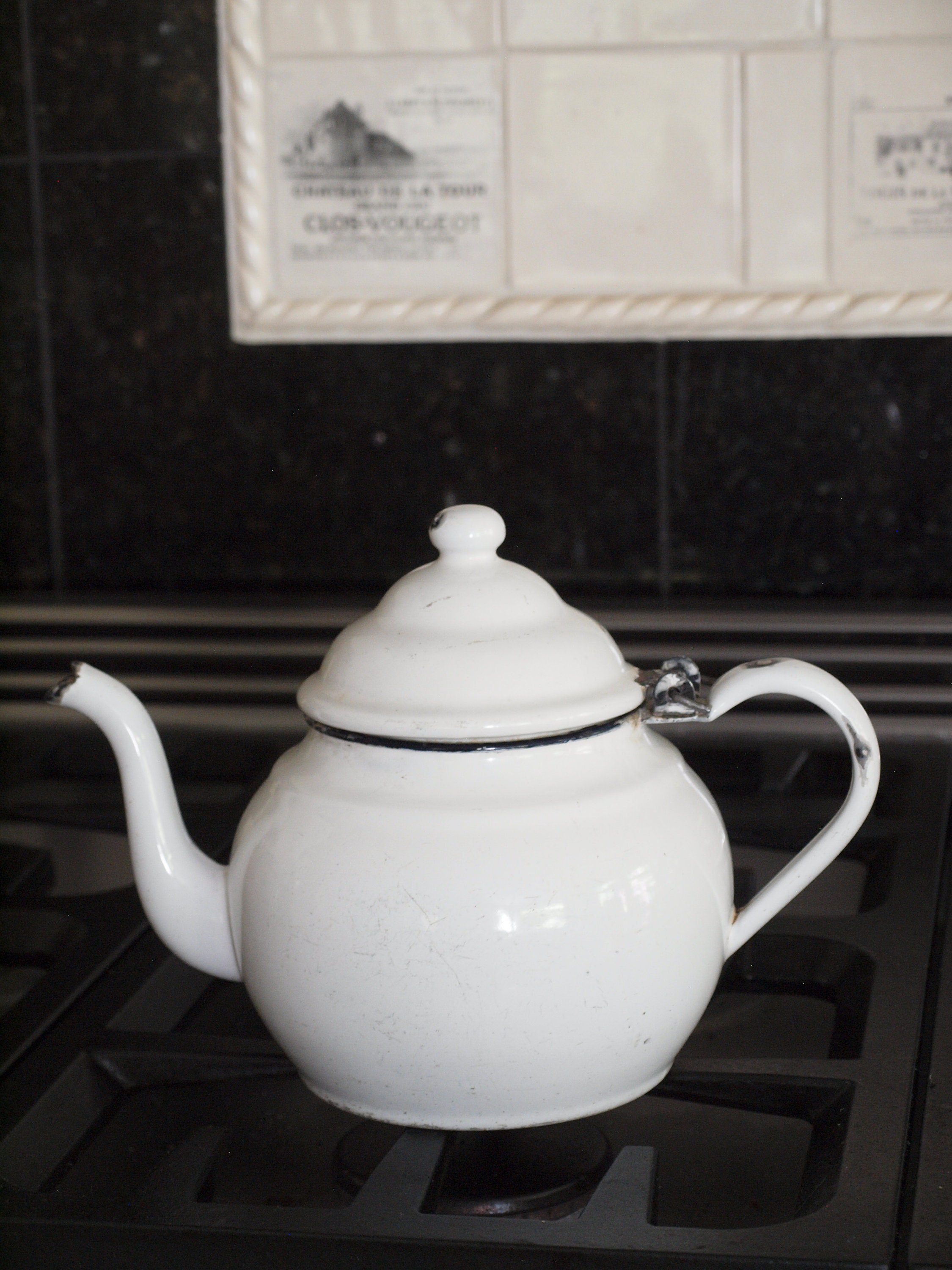 Enamel tea kettle white enamelware tea pot rustic kitchen Etsy