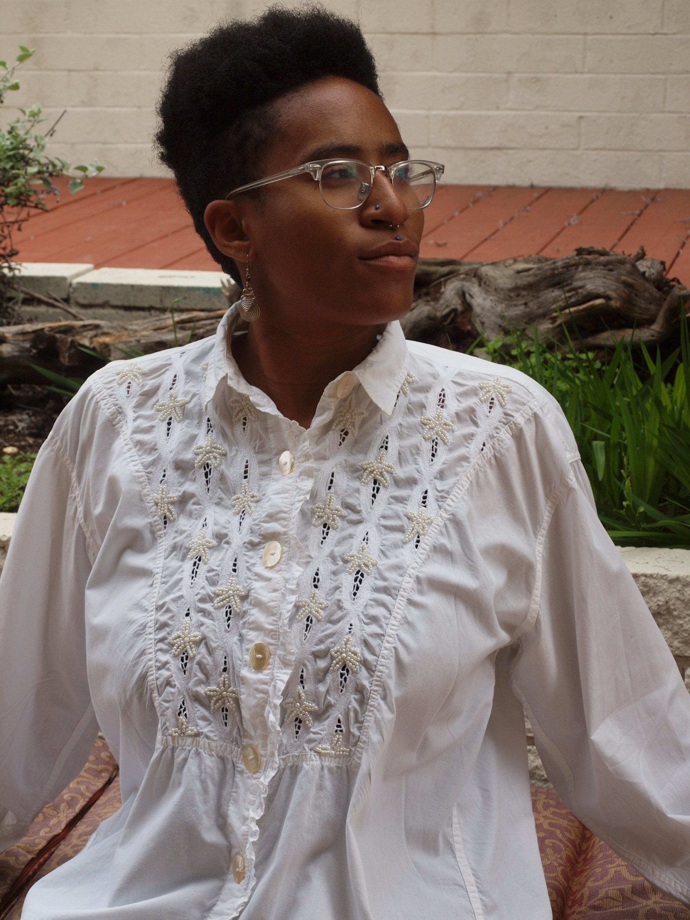 Bohemian Shirt White Cotton Ruffle 