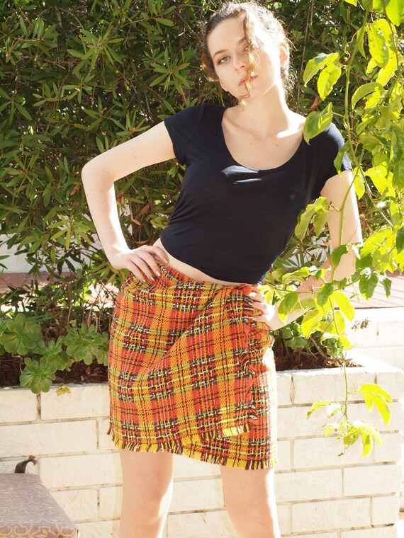 DKNY wrap skirt vintage 90's plaid wool skirt ora… - image 3