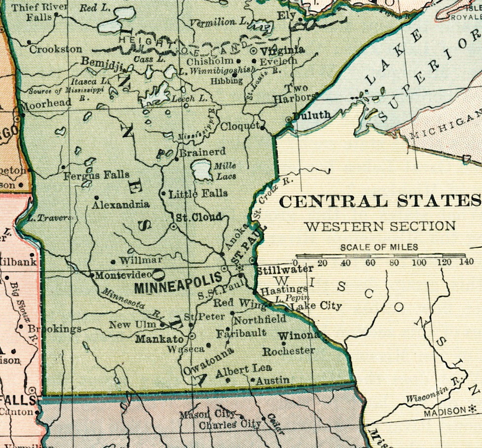 Great plains states map Minnesota Iowa Missouri Kansas Etsy