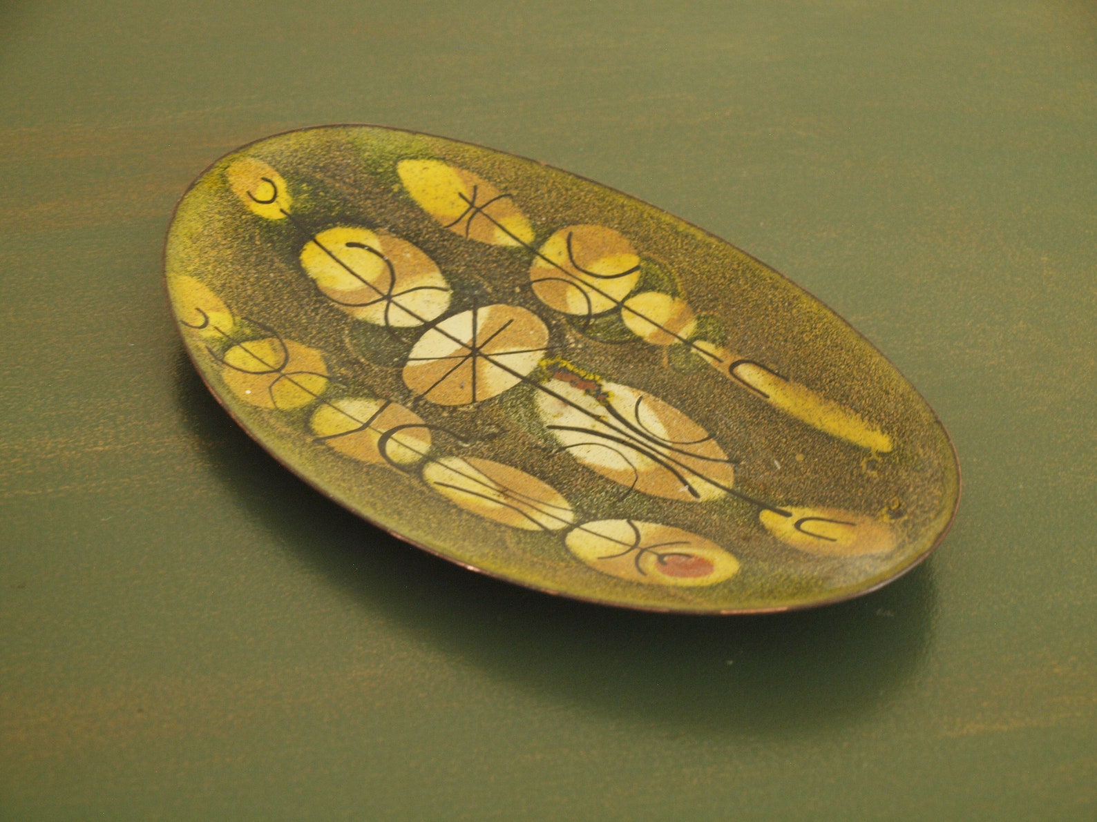 MCM abstract dresser tray enamel on copper tray oval vanity Etsy