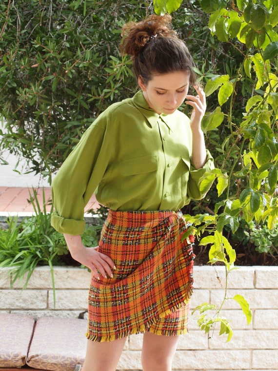 DKNY wrap skirt vintage 90's plaid wool skirt ora… - image 4