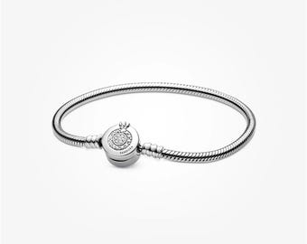 Moments Sparkling Crown O Snake Chain Bracelet, Personalized Bracelet for Women & Girls, Pandora Compatible