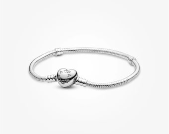 Pulsera de cadena de serpiente con cierre de corazón, pulsera de plata de ley con dije, pulsera personalizada para mujeres y niñas, compatible con Pandora.