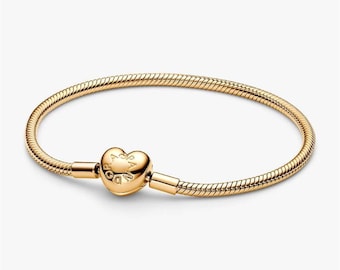 Slangenketting met hartsluiting, sterlingzilveren bedelarmband, gepersonaliseerde armband voor dames en meisjes, compatibel met Pandora