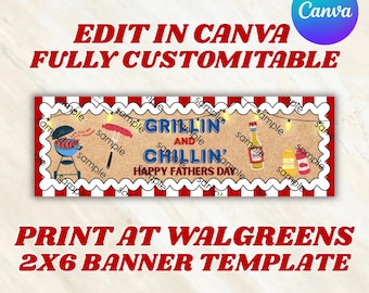Father’s Day banner grill master template (2x6 digital download)