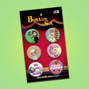 Muppets inspired Button Set - Jim Henson Kermit Gonzo Piggy Beaker