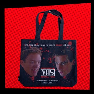 Hot Teen Killers Canvas Tote Scary Movie VHS rental bag Horror art