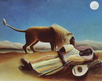 The Sleeping Gypsy Landscape Canvas Wall Art | Hand Painted Rousseau Oil Reproduction | Modern Home Wall Decor