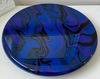 Purple/Blue/Black Swirl Fluid Acrylic Resin Charcuterie Board With Lazy Susan Base