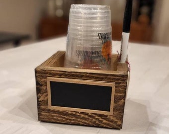 Party Holiday Solo Plastic Coffee Cup Holder Natural Stain with Black Marker and Chalkboard Front
