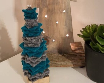 Bead Topped Hand Felted Christmas Tree with Reclaimed Wood Base.