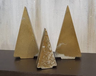 Concrete Christmas tree - Natural Concrete with Gold Leaf Swirl Modern Christmas tree decor. 2 Sizes