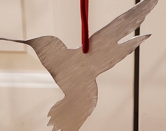 Hand Brushed Aluminum Hummingbird Ornament for Tree or to Display Year Round