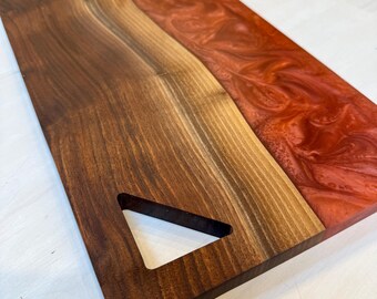 Double Sided Beautiful Rich Black Walnut w/ Sparkling Merlot Swirled Epoxy Charcuterie BoardCheese Board